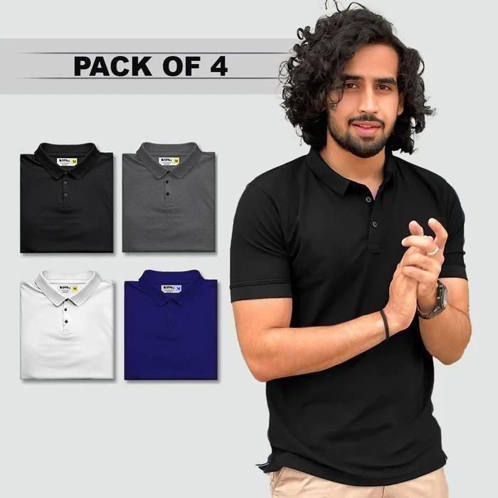 Poly Matte Solid Half Sleeves Men Polo T-Shirt (Pack Of 4)