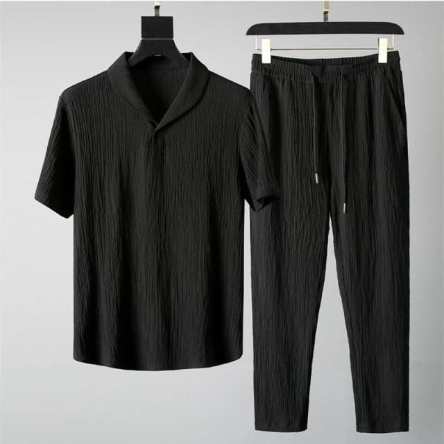 Men's Crinkled Co-Ord Set Black